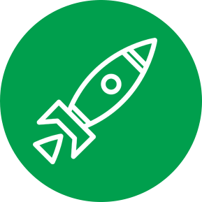 Icon of a spaceship inside of a green circle