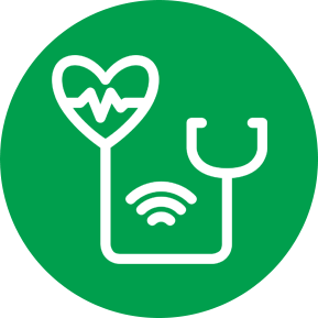 Icon of a stethoscope inside of a green circle