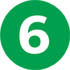 Drawn icon of the number six inside of a green circle