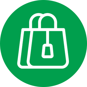 Icon of two shopping bags inside of a green circle