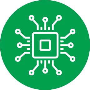 Icon of a microchip inside of a green circle