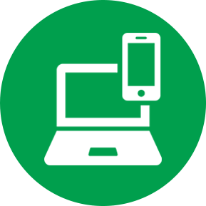Icon of a laptop and cell phone inside of a green circle