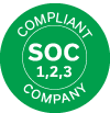 Drawn icon of SOC 1,2,3 compliant company inside of a green circle